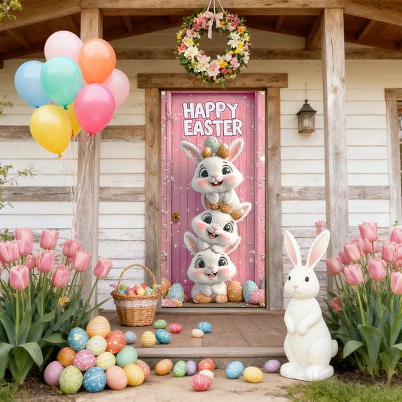 CaiYueKe Easter Door Curtain Decorations for Home Party Holiday Spring Door Cover Decorative Hanging Banner for Indoor Outdoor Classroom Office Store Event Celebration Festive Supplies