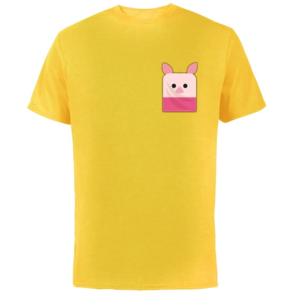 Disney Winnie the Pooh Piglet Small Block Character Pocket - Short Sleeve Cotton T-Shirt for Adults - Customized-Yellow