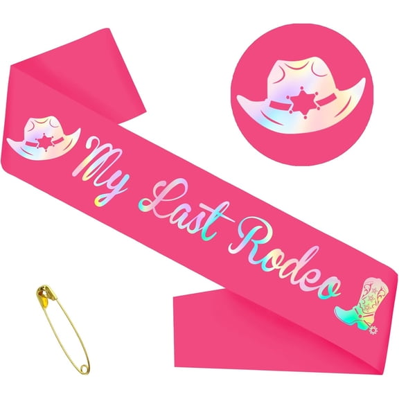 1 pcs My Last Rodeo Sash with Iridescent Foil, Hot Pink Cowgirl Bride to Be Sash for Bachelorette Party Decorations Accessory Favors