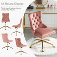 thumbnail image 5 of Elegant Button Tufted Office Chair, Velvet Dining Chairs with Nailhead Trim, Office Chairs with Golden Metal Base for Kitchen Bedroom, Adjustable Desk Chair Swivel Chair(Pink,Set of 2), 5 of 9