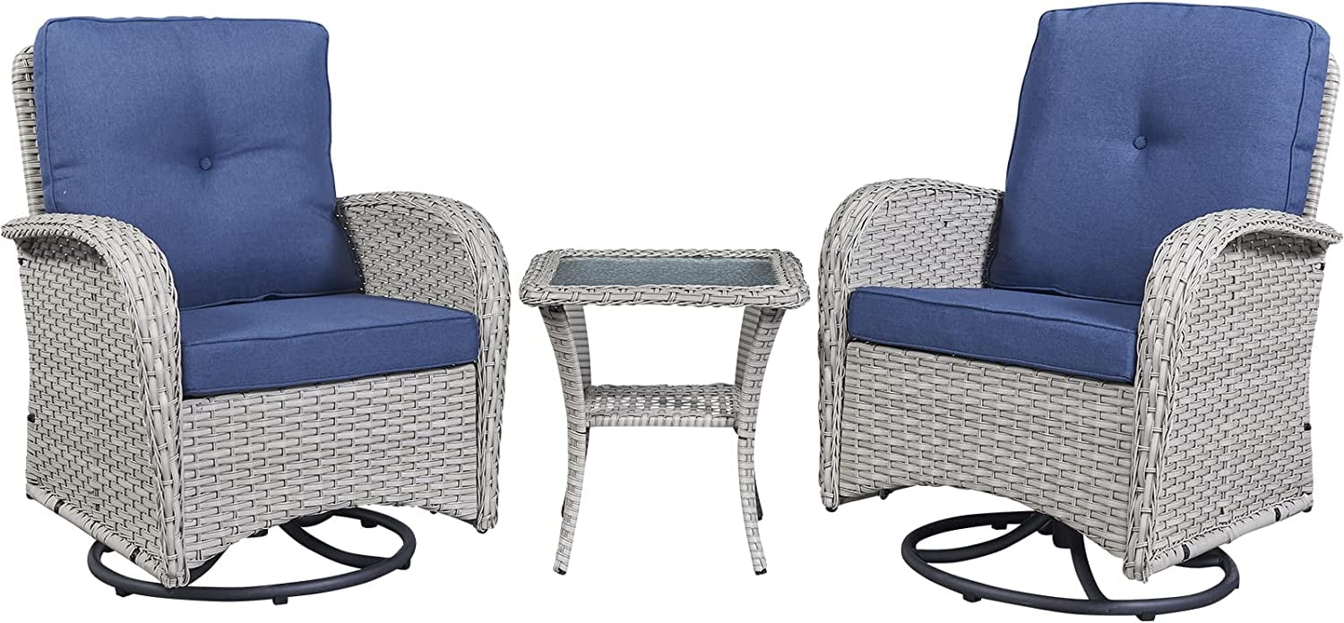 Rilyson Wicker Rocking Chair Swivel Chairs 3PC Rocker Outdoor