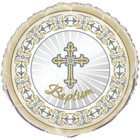 Foil Radiant Cross Religious Baptism Balloon, 18in