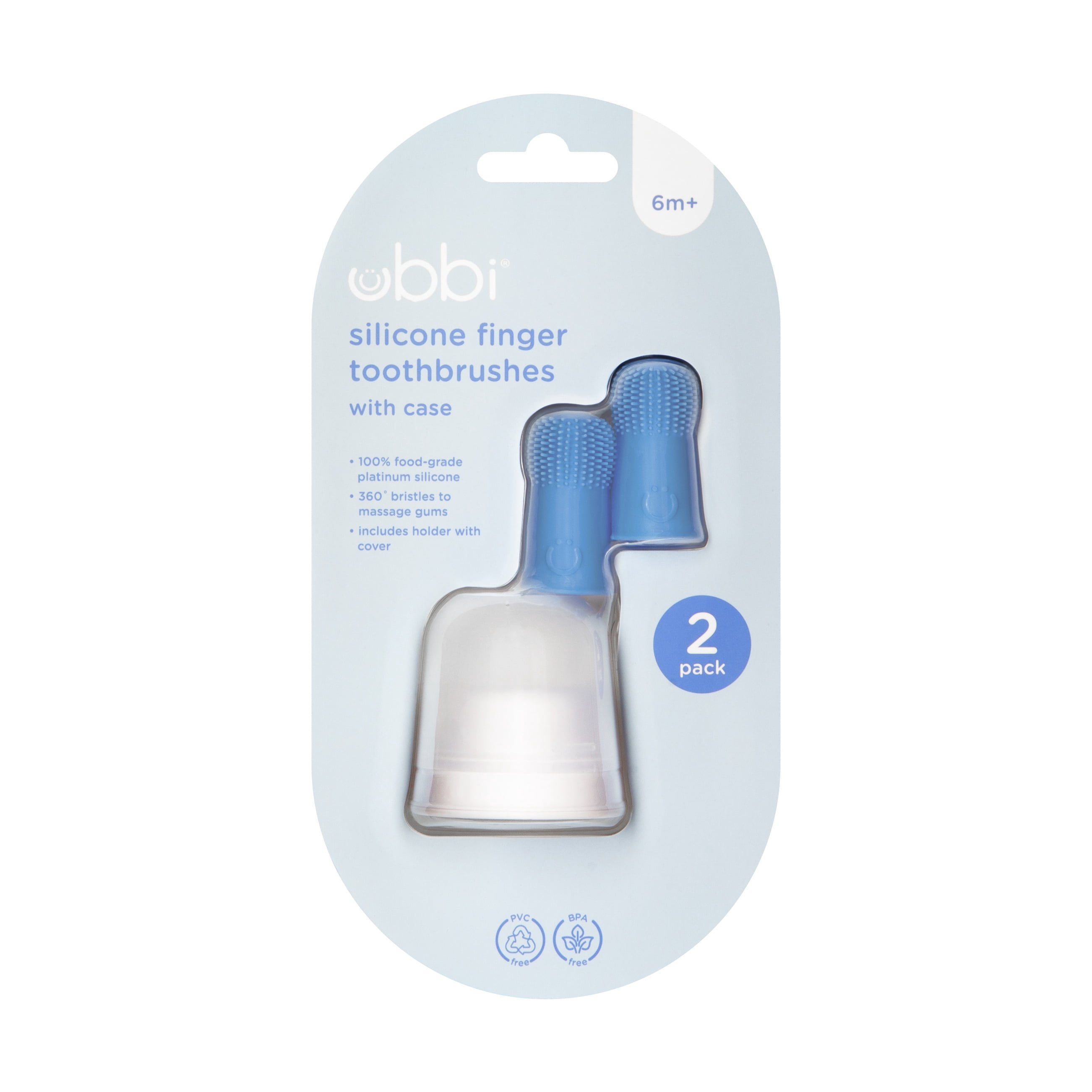 Ubbi Baby Silicone Finger Toothbrush with Storage Case, Food-Grade Platinum Silicone, Oral Care for Infants and Babies, 2 Pack, Polaris Blue