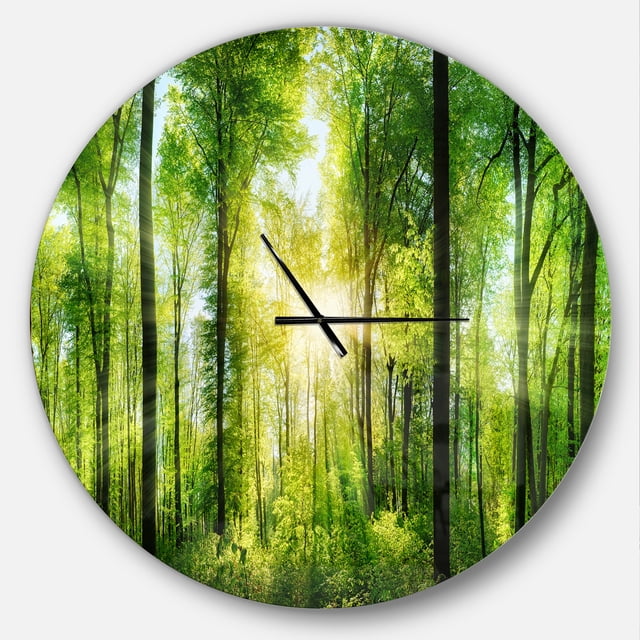 Designart 'Forest with Rays of Sun Panorama ' Modern wall clock