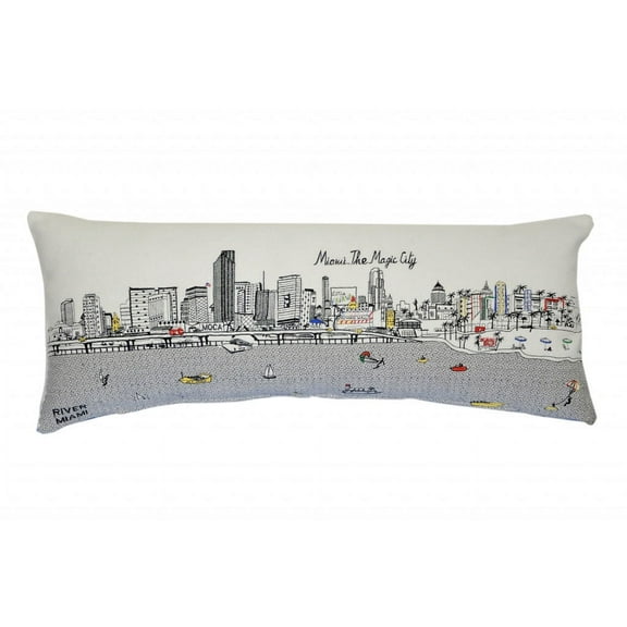 35" White Miami Daylight Skyline Lumbar Decorative Pillow