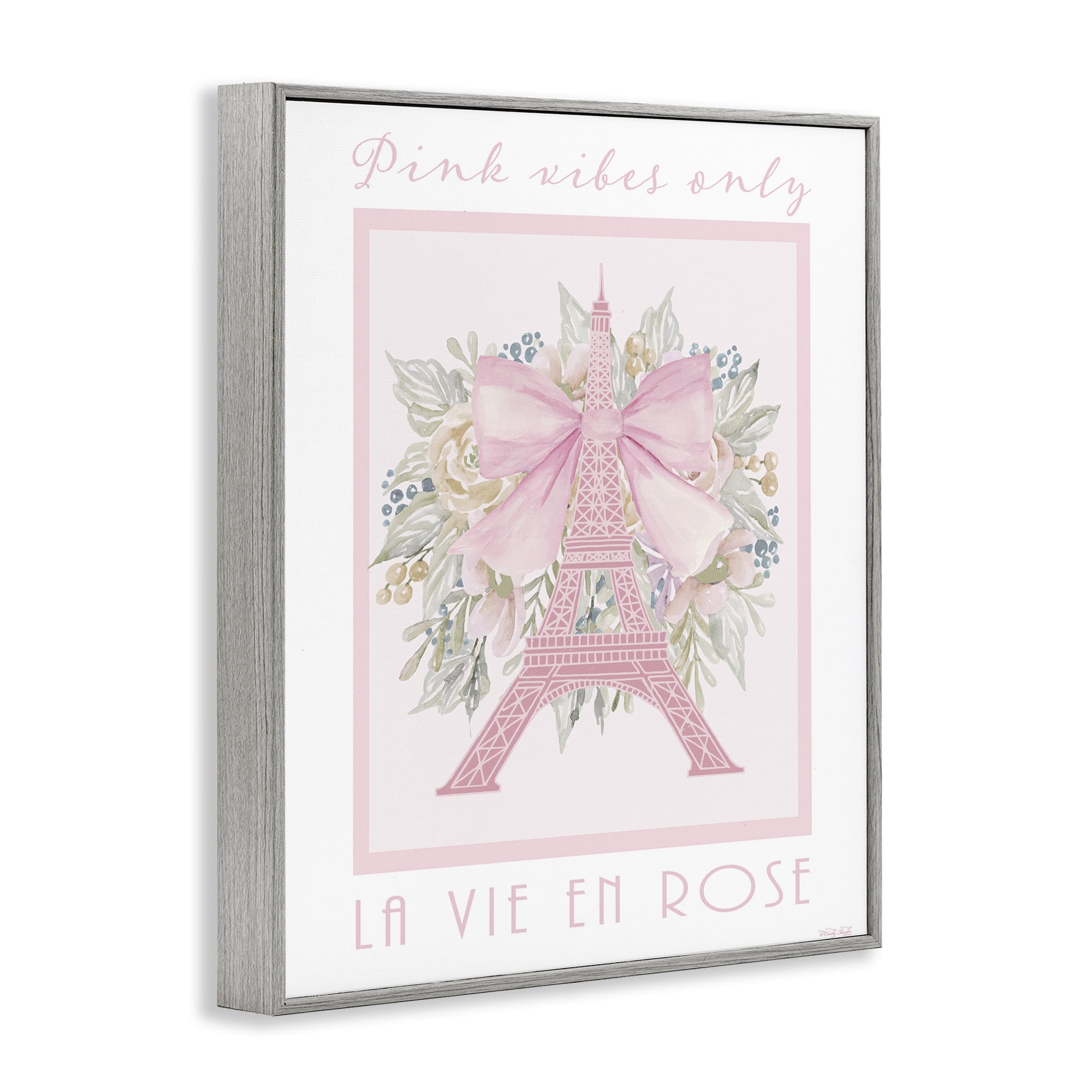 Stupell Industries Pink Vibes Only Paris Gray Framed Giclee Art, design by Cindy Jacobs