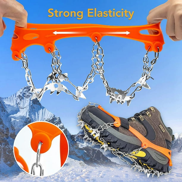 Crampons Ice Cleats, Anti Slip 28 Spikes Stainless Steel Ice Traction Cleats  for Snow Boots and Shoes, Safe Protect Grips for Hiking Fishing Walking  Mountaineering Climbing Jogging 