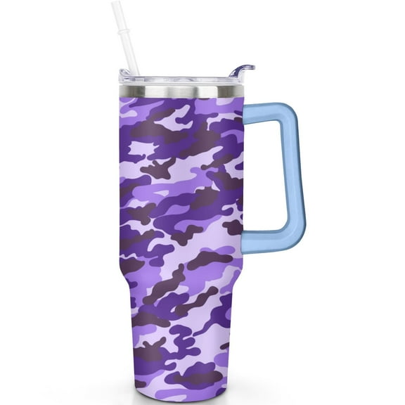 40 oz Camouflage Tumbler with Handle Flip Straw Lid Travel 40oz Camouflage Tumblers Lids Straws Vacuum Insulated Leak Proof Stainless Steel Travel Must Have Mug Gifts for All
