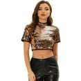 thumbnail image 1 of INSPIRE CHIC Blusa de manga corta con purpurina y lentejuelas para mujer Rosa M, 1 of 5