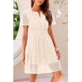 thumbnail image 5 of Wrongduck Women's Hollow Out Lace Dress 2026 Summer V Neck Mini Dress Short Sleeve A Line Vacation Party Outfit, 5 of 16