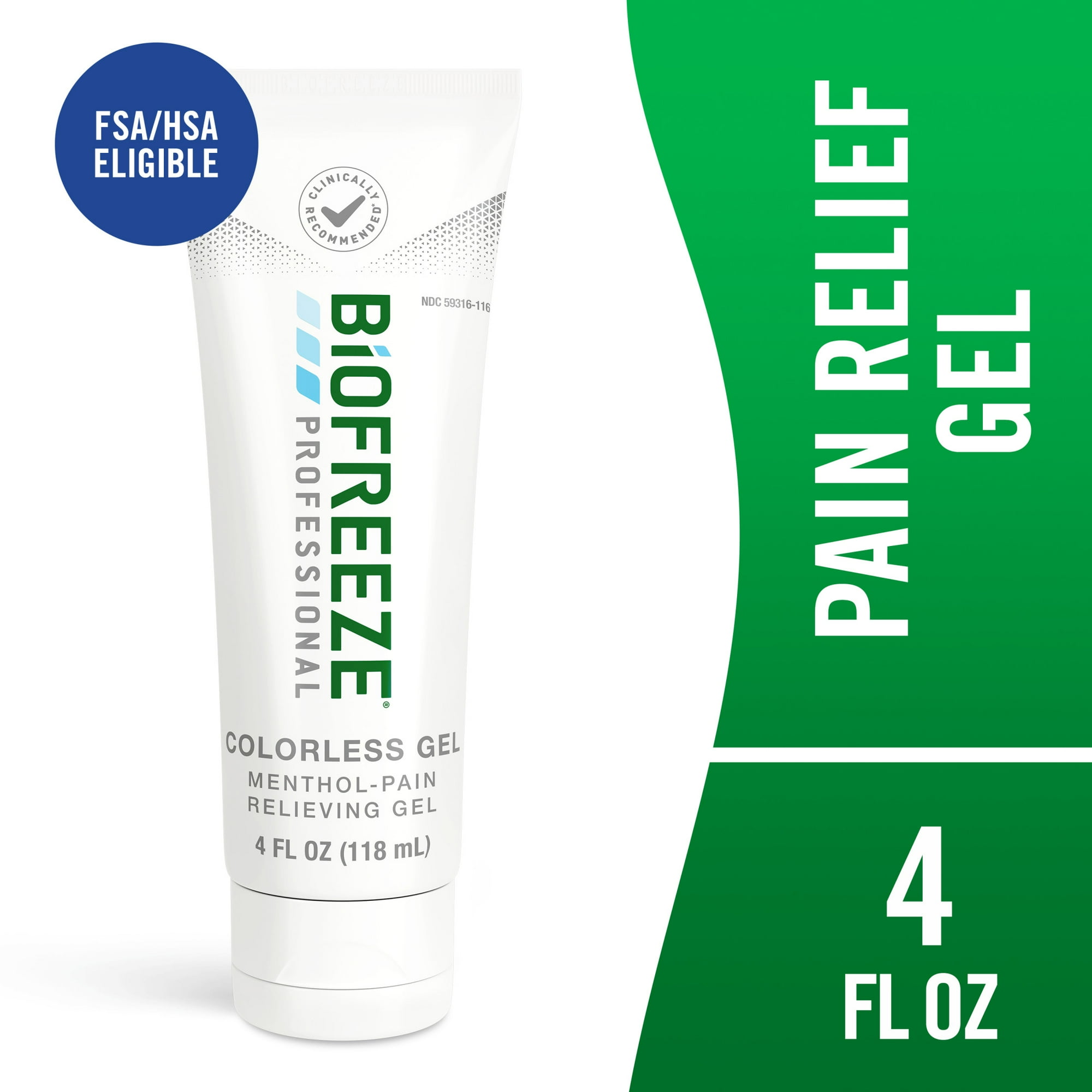 Biofreeze Professional Menthol Pain Relieving Gel, Dye-Free, 4 oz