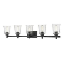 5 Light Steel Vanity Light Fixture with Clear Seedy Glass-8.5 inches H By 41.25 inches W-Matte Black Finish Bailey Street Home 372-Bel-2959204
