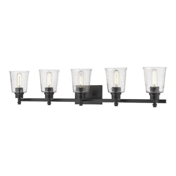 5 Light Steel Vanity Light Fixture with Clear Seedy Glass-8.5 inches H By 41.25 inches W-Matte Black Finish Bailey Street Home 372-Bel-2959204
