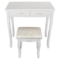 thumbnail image 2 of Ktaxon Vanity Stool Makeup Bench Dressing Stools Retro Wave Solid Pine Wood Legs Cushioned Chair Piano Seat Bedroom,White, 2 of 6