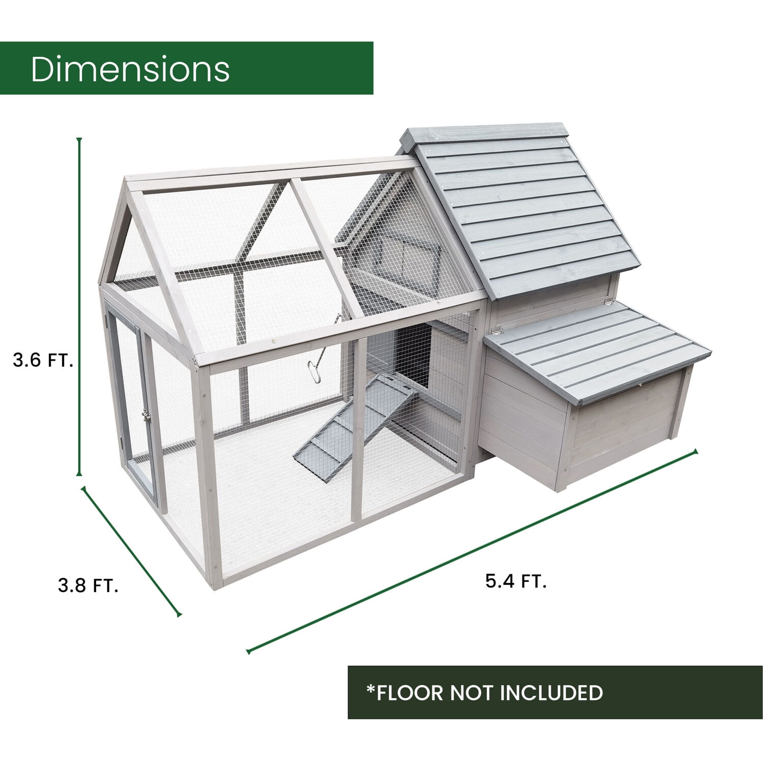 Hanover Outdoor Wooden Chicken Coop with Ramp, Large Wire Mesh Run, Waterproof Roof, Removable Tray- HANCC0106-GRY
