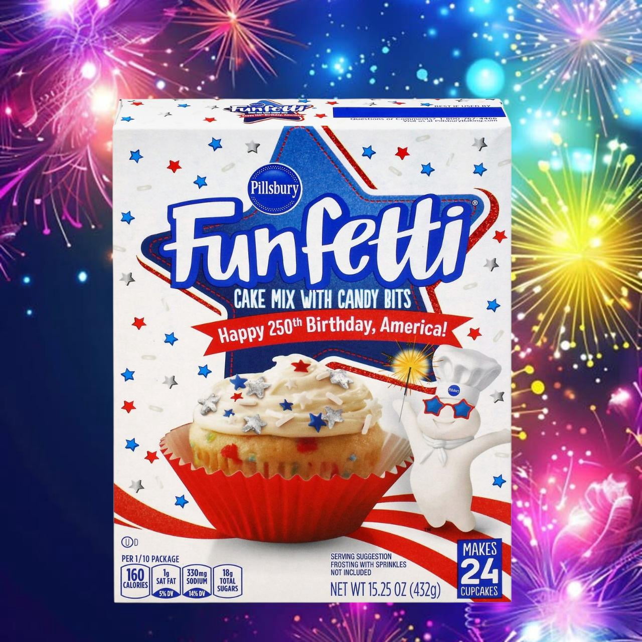 Limited Edition Pillsbury Funfetti Happy 250th Birthday America Cake Mix (15.25 oz) and Blue Vanilla Frosting (15.6 oz)