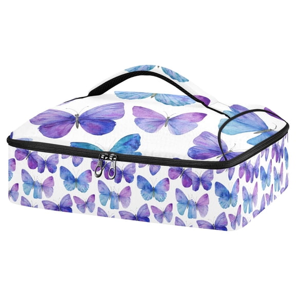 Iauyy Casserole Carrier for Hot Food Insulated Casserole Travel Carry Bag with Lid Food Warmer Bag for Party/Picnic,Purple and Blue Butterflies