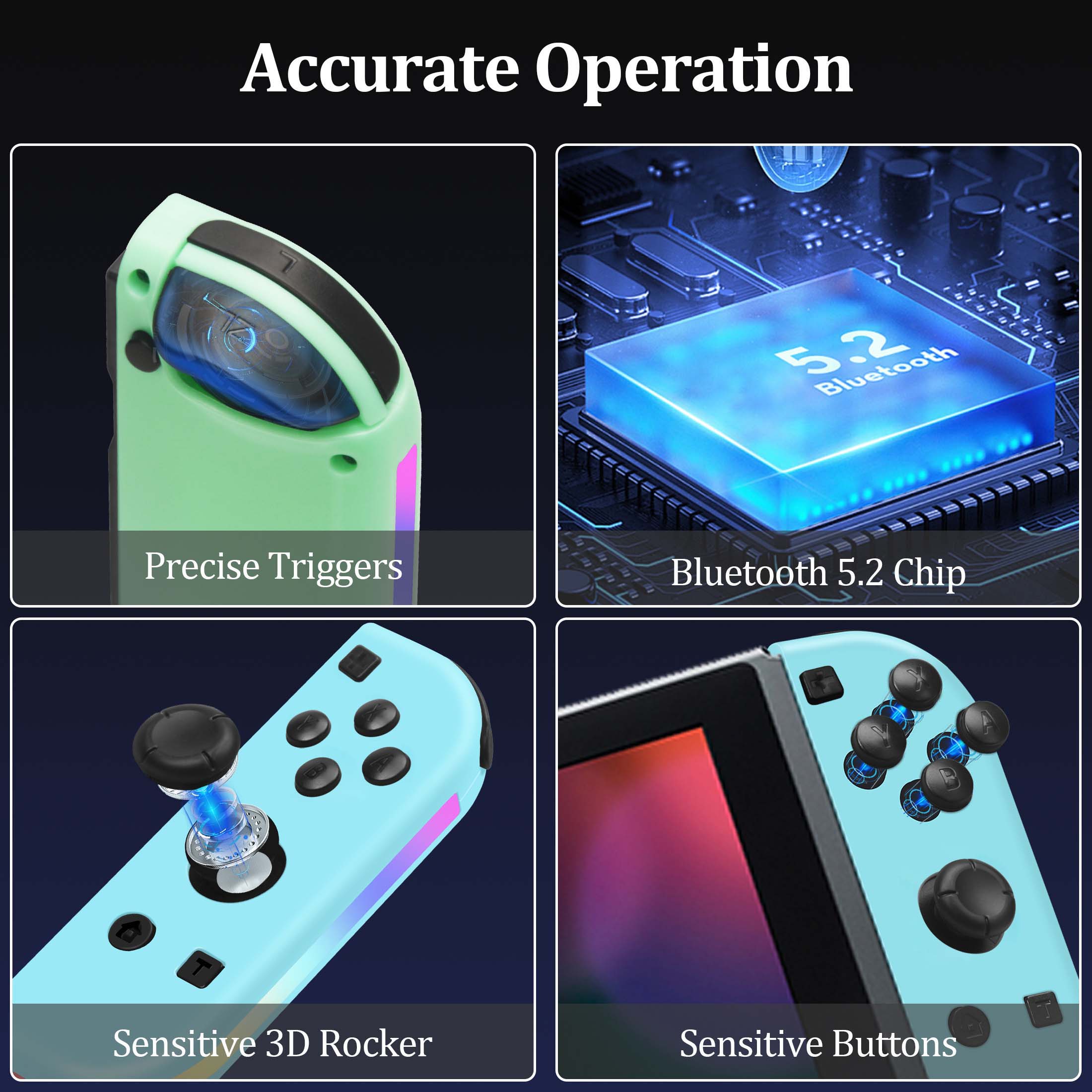 Controlador Gaming Dividido Inalámbrico, Gamepad Bluetooth con Luz RGB, Movimiento y Vibración, Controlador Recargable para Dispositivo de Juego Portátil 8