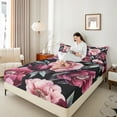 thumbnail image 4 of Manfei Pink Peony Bed Sheets 4 Pieces, Vintage Flower King Sheets, Retro Blossoms Leaves Sheet Set, Ultra Soft Room Decor, 4 of 7