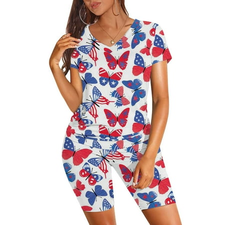 

Women Pajamas Cute Print Short Sleeve Shirt Elastic Shorts Pant PJ Set Sleepwear Loungewear Nightgown for Summer