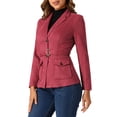 thumbnail image 4 of BLAZER DE TRABAJO DE MANGA LARGA CON CINTURÓN DE SUEDE SINTÉTICO PARA MUJERES INSPIRE CHIC TALLA M ROJO OSCURO, 4 of 6