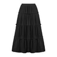 thumbnail image 7 of RUTAYY Fashionable Women Beach Vacation Layered Ruffle Hem Long Skirt Hollow Gathered Cake Skirt Solid Color Flowy Swing Pleated Beach Skirts, 7 of 7
