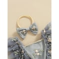 thumbnail image 6 of Suealasg Baby Girl Birthday Outfit Fly Sleeve Square-Neck Floral Embroidery Tulle Romper Dress with Bow Headband Summer Photoshoot Dress Clothes, 6 of 9