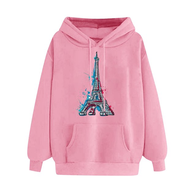 Sweat à Capuche pour Femmes Mode Femmes Décontracté Imprimé T-shirt à Manches Longues Chemisier Col Rond Casual Tops Pull-Over Cordon de Serrage Sweatshirt