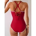 thumbnail image 4 of Traje de baño de una pieza Eomenie Tummy Control con pliegues para mujer, rojo, 4 of 4
