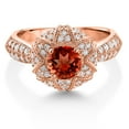 thumbnail image 3 of Gem Stone King 18K Rose Gold Plated Silver Red Garnet and White Moissanite Engagement Ring for Women (1.39 Cttw, Center 6MM, Gemstone January Birthstone, Available in Size 5, 6, 7, 8, 9), 3 of 6