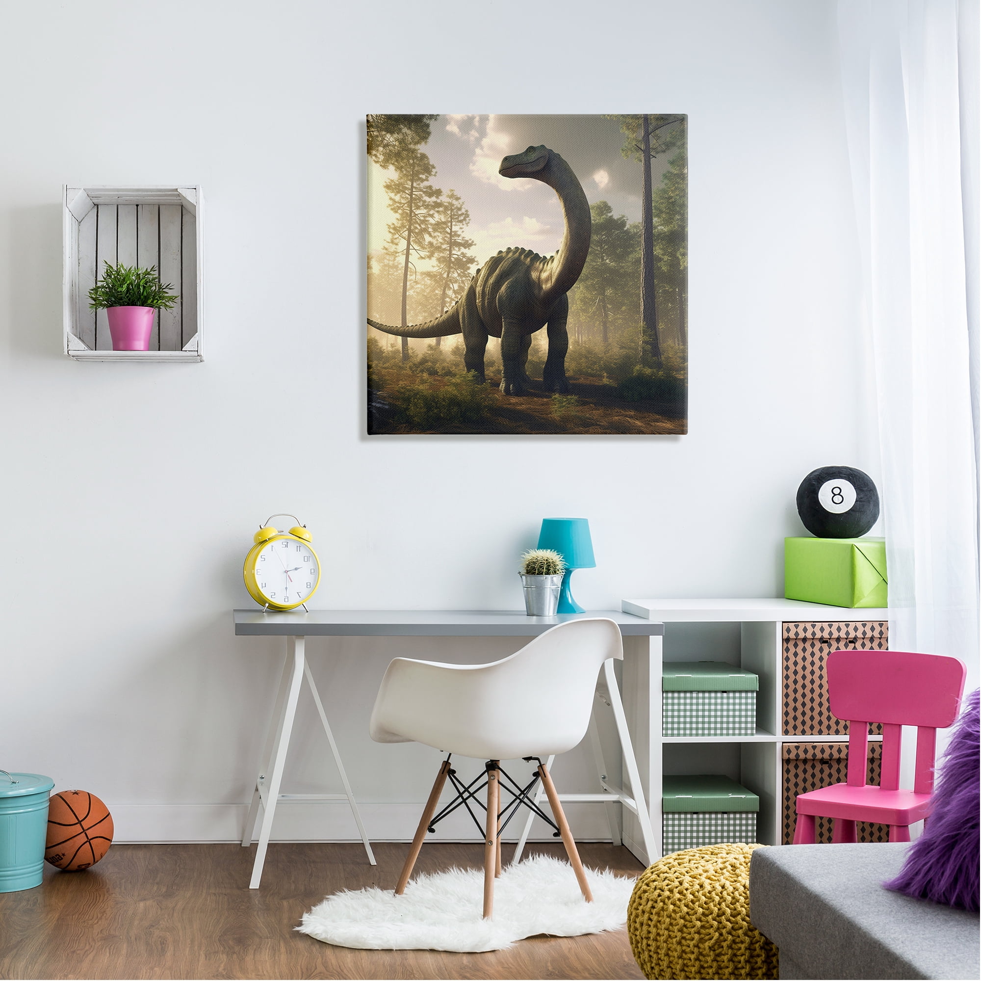Stupell Industries Detailed Dinosaur Landscape Animals & Insects Painting Gallery Wrapped Canvas Print Wall Art, 30 x 30