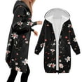 thumbnail image 5 of Women Hoodie Jacket Long Coat Floral Print Zip Up Hooded Cardigan Winter Warm Casual Outerwear with Pockets, 5 of 8
