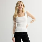 Juniors' madden girl Long Sleeve Square Neck Pullover Top Color: Ivory Size: X SMALL