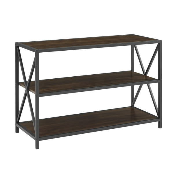40" XFrame Metal and Wood Media Bookshelf Dark Walnut