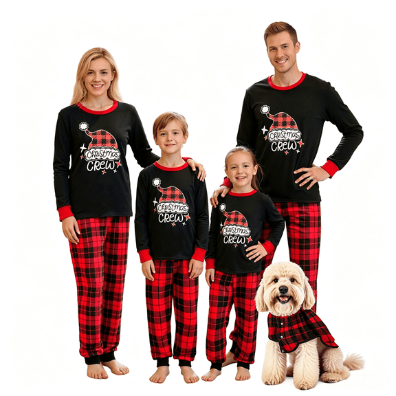 RUINIXCW Family Christmas Pajamas Matching Sets Xmas PJS Holiday Jammies Letters Long Sleeve Tops and Plaid Pants Mommy and Me Christmas Outfits Sleepwear