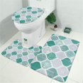 thumbnail image 2 of Green and White Geometric Quatrefoil Pattern Bathroom Rugs Sets 3 Piece,Toilet Cover Set,Absorbent Non Slip Bathroom Mats Sets with U-Shaped Contour Rug Toilet Rug Set, 2 of 5