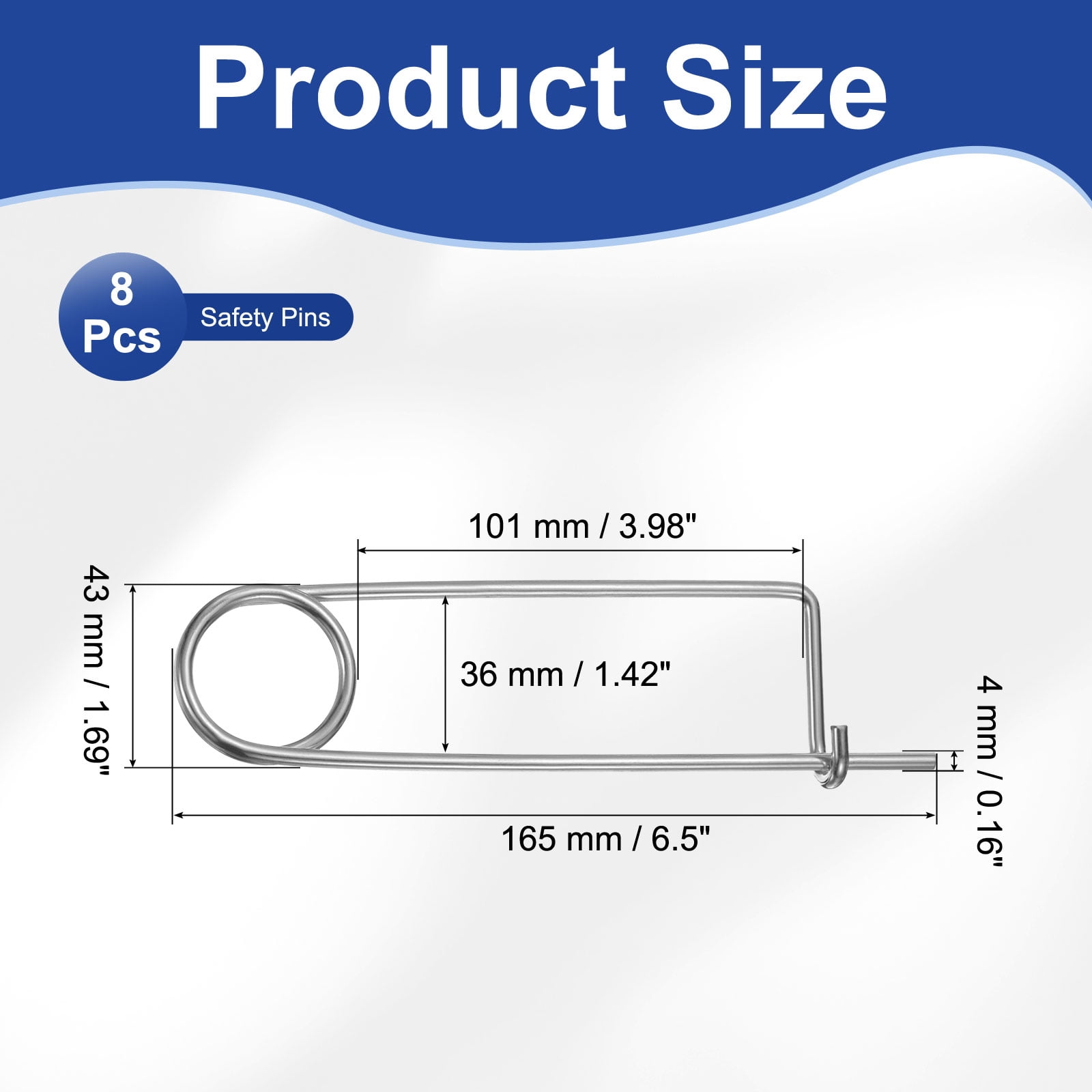 8 Pack Brooch Shape Cotter Safety Pins, 0.16x3.98 Inch Zinc-Plated Carbon Steel Quick Lock Fastener for Farm, Lawn, Garden Hitch