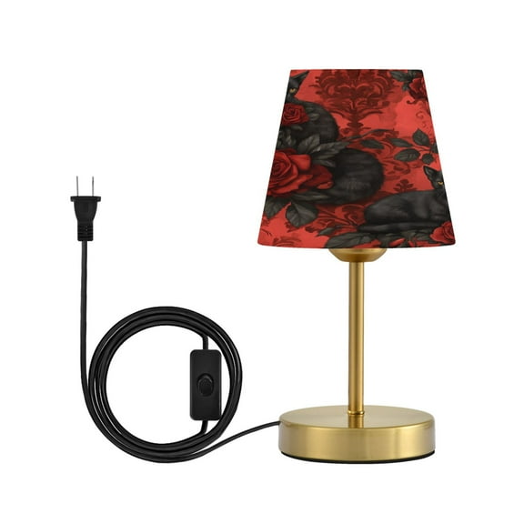 Wobogo Gothic Roses Black Cats Pattern Table Lamps Three-channel Adjustable Lighted Antique Brass Metal Base Simple Modern Style for Bedroom Nightstands Living Room and Office
