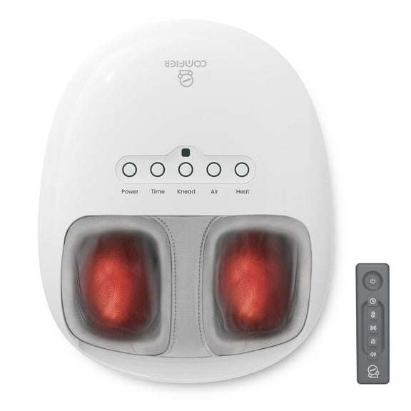 Foot Massager with Heat, Shiatsu Deep Kneading Feet Massage Machine Size up to 14, White