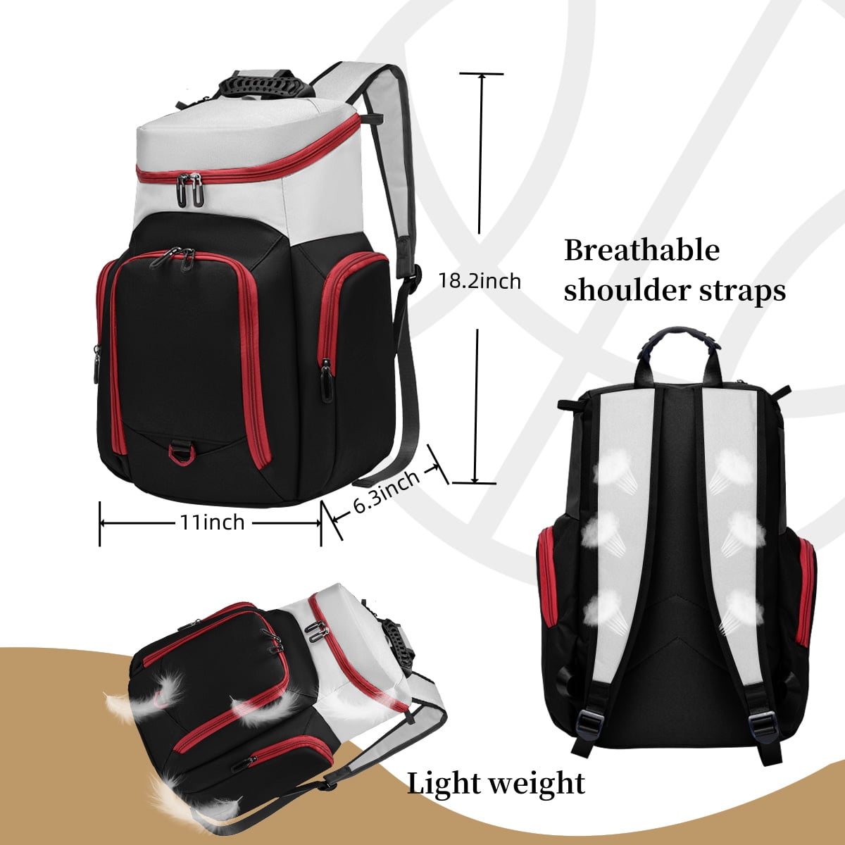 Sports Bag for Basketball, Soccer & More Basketball Backpack with Ball Holder & Shoes Compartment