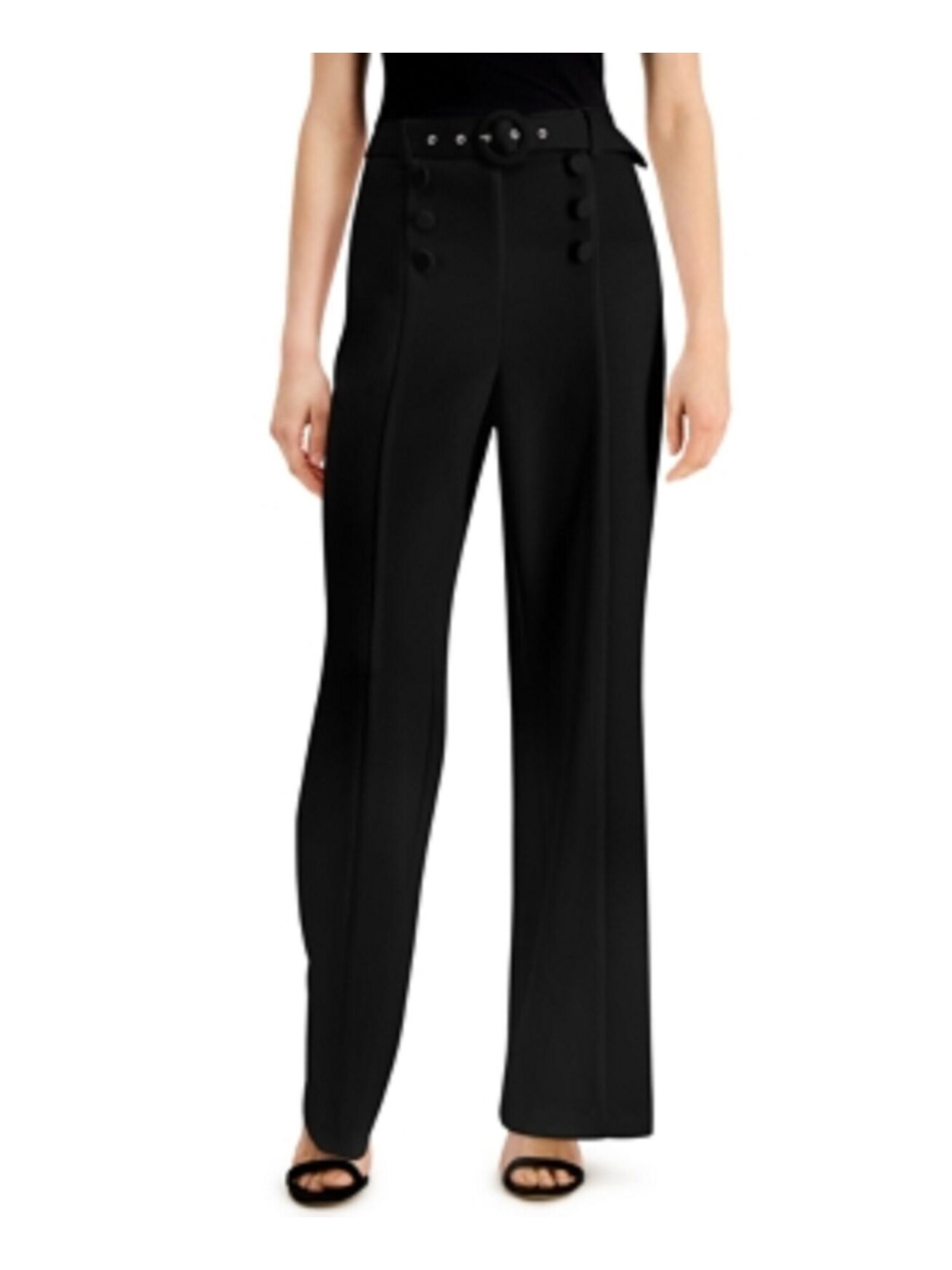 Button Detail Wide Leg Pants Black 