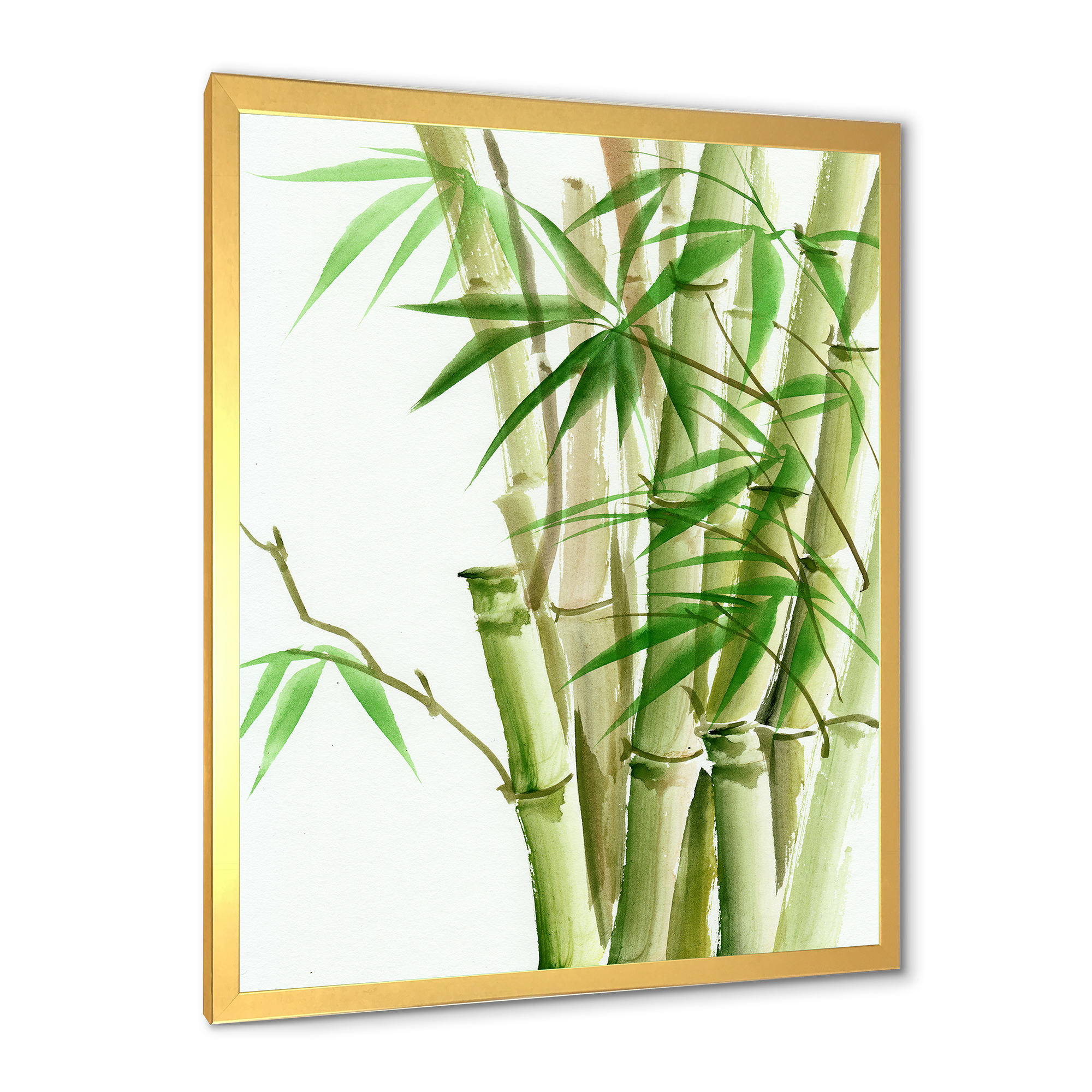 Designart 'Detail of Dark Green Bamboo and Leaves II' Traditional Framed Art Print