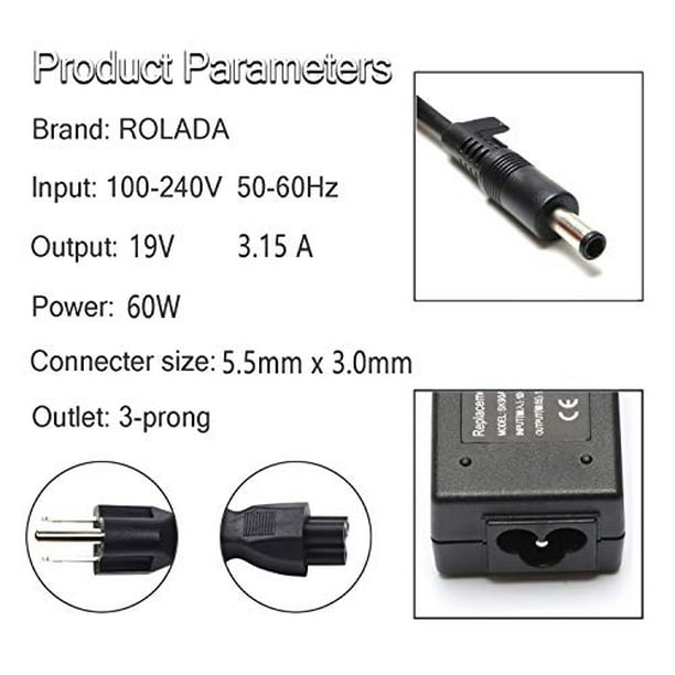 19V 3.15/3.16A Adaptador de corriente AC Cargador para Samsung AD-6019