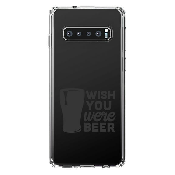DistinctInk Clear Shockproof Hybrid Case for Samsung Galaxy S10 (6.1" Screen) - TPU Bumper Acrylic Back Tempered Glass Screen Protector - Wish You Were BEER