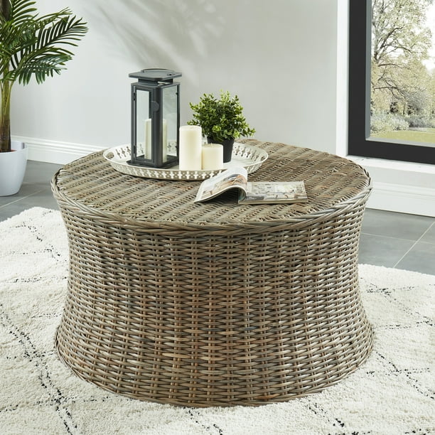 Furniture Of America Yali Farmhouse Brown Rattan 38 Inch Coffee Table Com Furniture Of America Yali Farmhouse, Round Rattan Ottoman Table