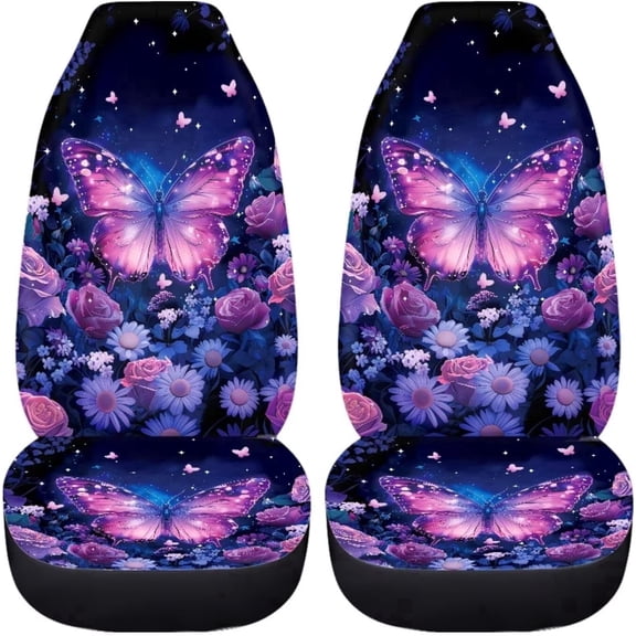 Odenmar Purple Butterfly Floral Car Seat Covers, 2-Piece Front Protectors, Breathable Mesh Fabric, Universal Fit for Trucks Vans Suvs