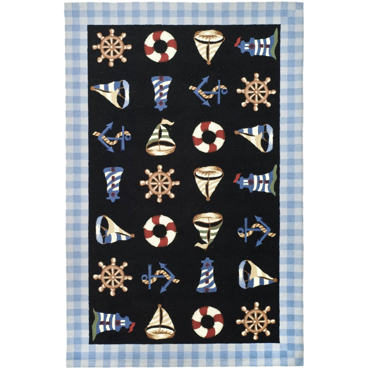 SAFAVIEH Chelsea Agatha Sea Lovers Wool Area Rug, Black, 7'9" x 9'9"