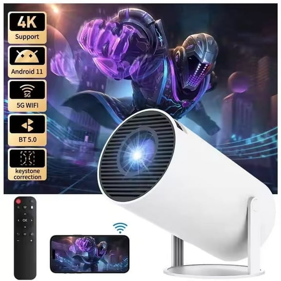ZETASTREAM Mini Portable 4K 1080P Projector with WiFi 6 BT 5.0, LED Display, White, New, 1 Count
