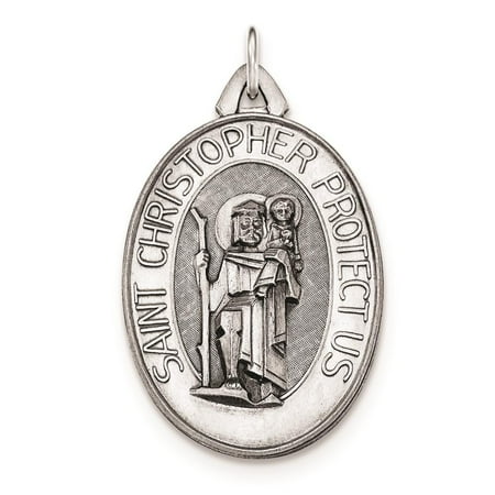 Sterling Silver Antiqued Satin Saint Christopher Polished Medal Charm Pendant