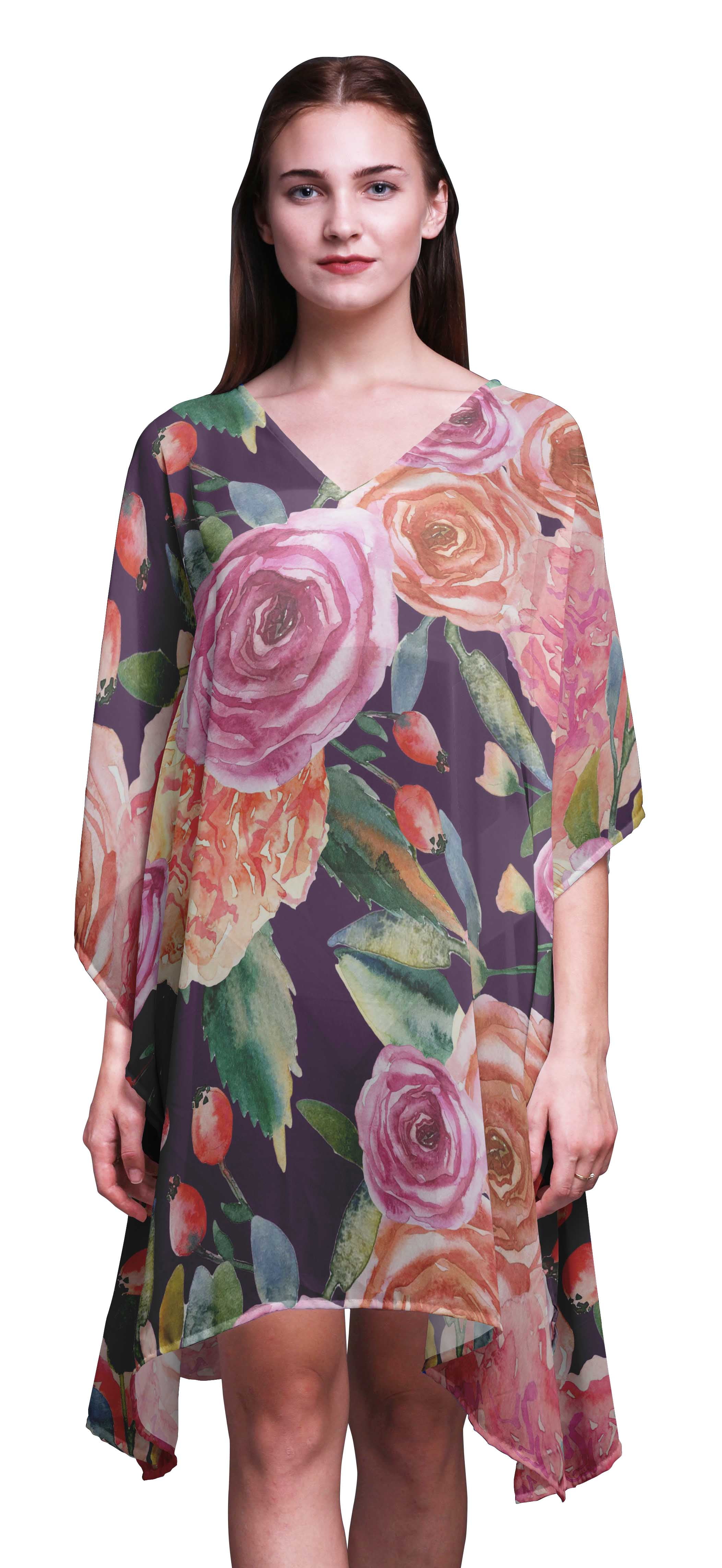 Bimba Flower Short Caftan Midi Dress Beach Swimwear Cover up WomensÂ ...